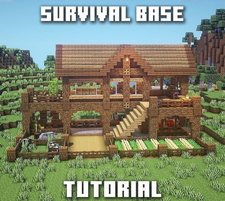 a house made out of wood and grass with the words survival base