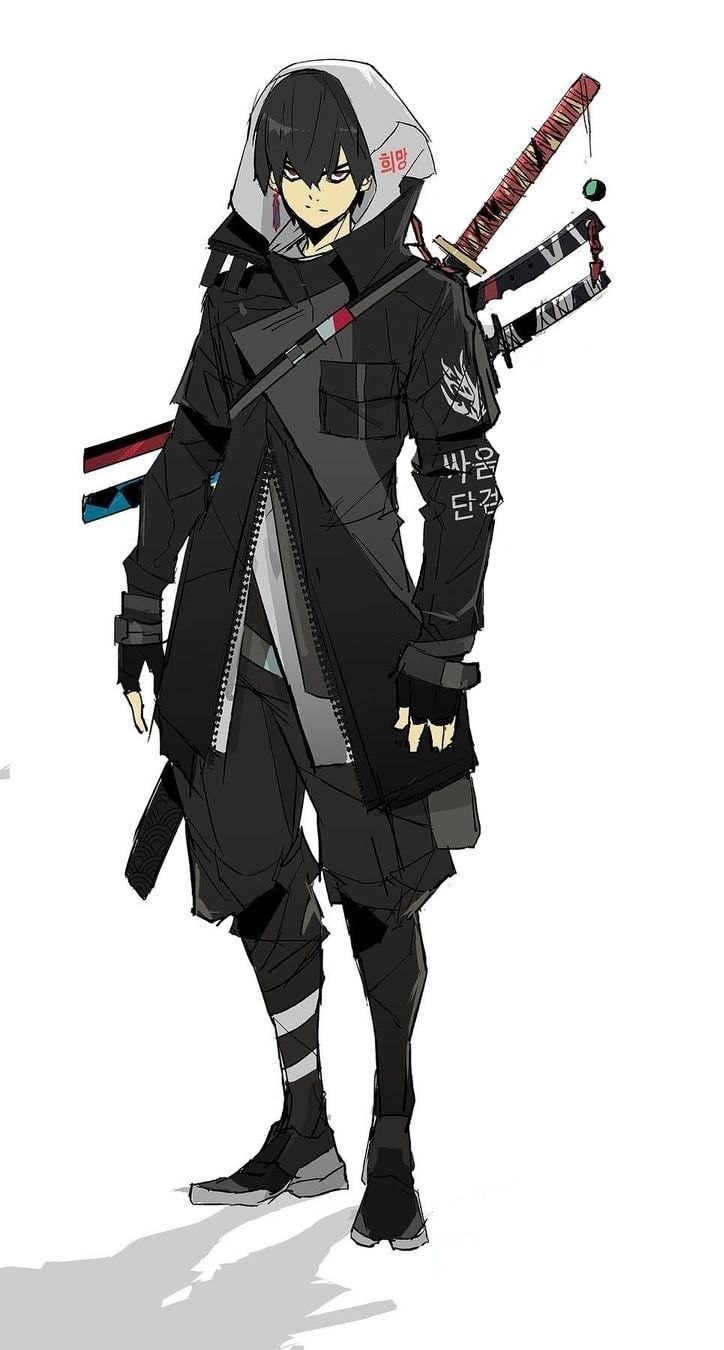 Urban Character Design Male, Ninja Clothes Male, Cyberpunk Clothes Concept Art, Ninja Outfit Design Male, Cyberpunk Swordsman, Ninja Outfit Design, Samurai Oc Male, Techwear Drawing, Male Character Design Modern