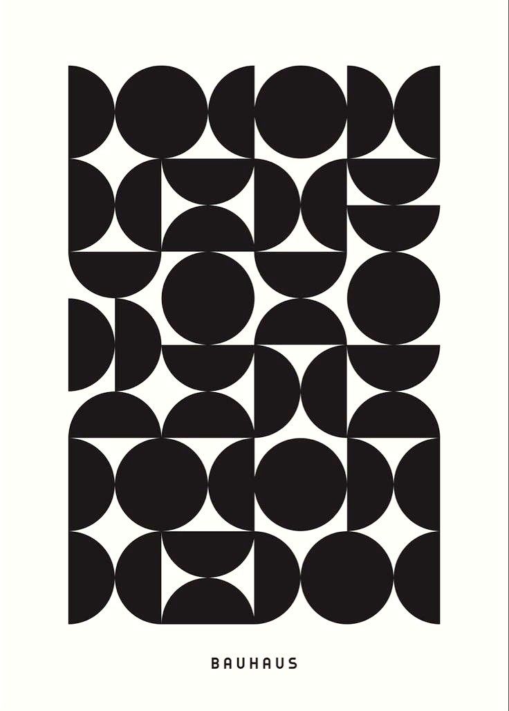 an abstract black and white poster with circles in the shape of rectangles on a light gray background