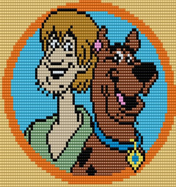 the scooby girl and her dog cross stitch pattern