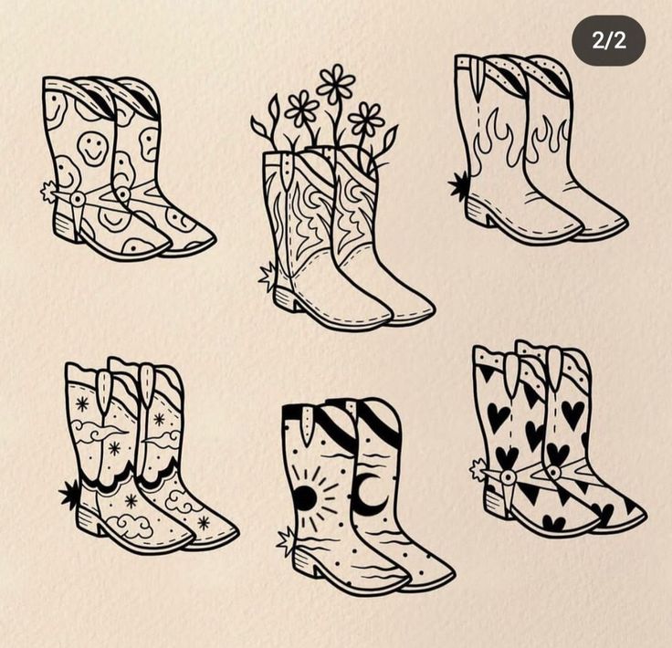 the boots have hearts on them and are drawn in black ink, which is an example of how to draw rain boots