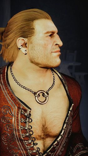 an image of a man with no shirt on wearing a necklace and ear piercings