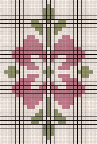 a cross stitch pattern with pink and green flowers in the center on a white background