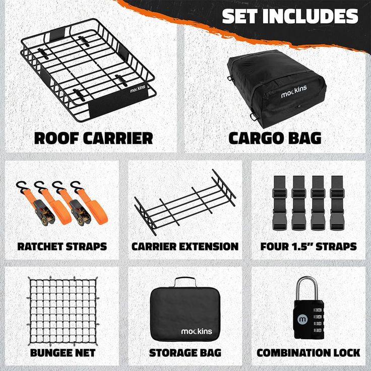 the instructions for how to set up an outdoor storage rack with straps, bags and hooks