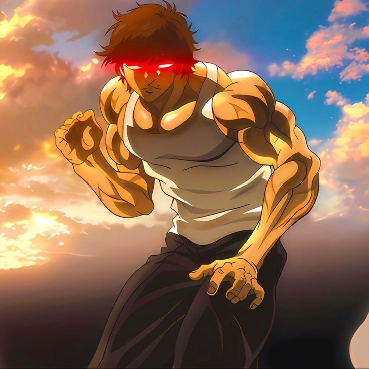 an anime character with red glasses on his face and arm, running in front of the sun