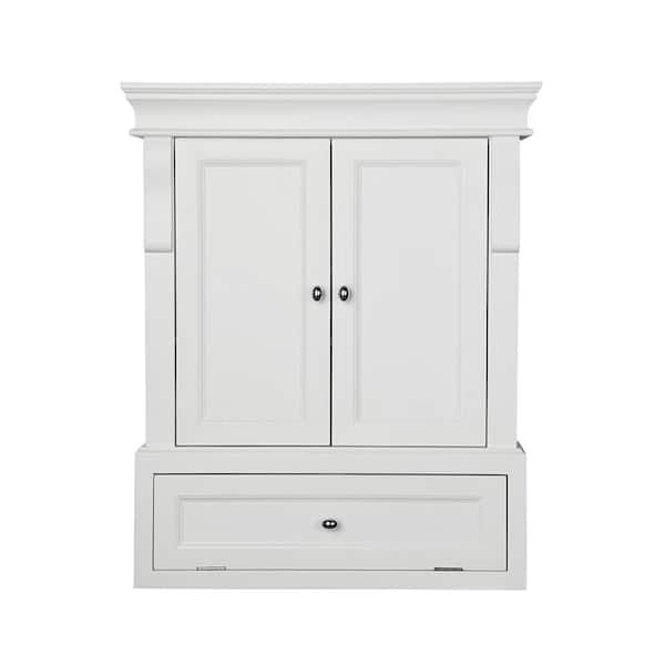 a white cabinet with two drawers on top