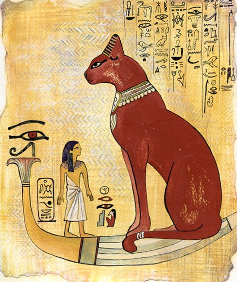 an ancient egyptian painting depicting the cat god