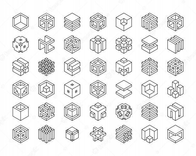 the different shapes and sizes of cubes are shown in this graphic style, which includes several