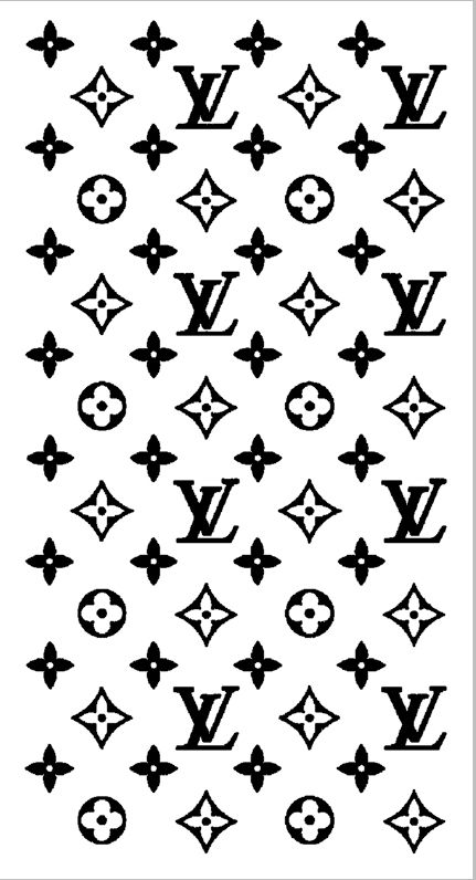 the louis vuitton pattern is shown in black and white, as well as other symbols