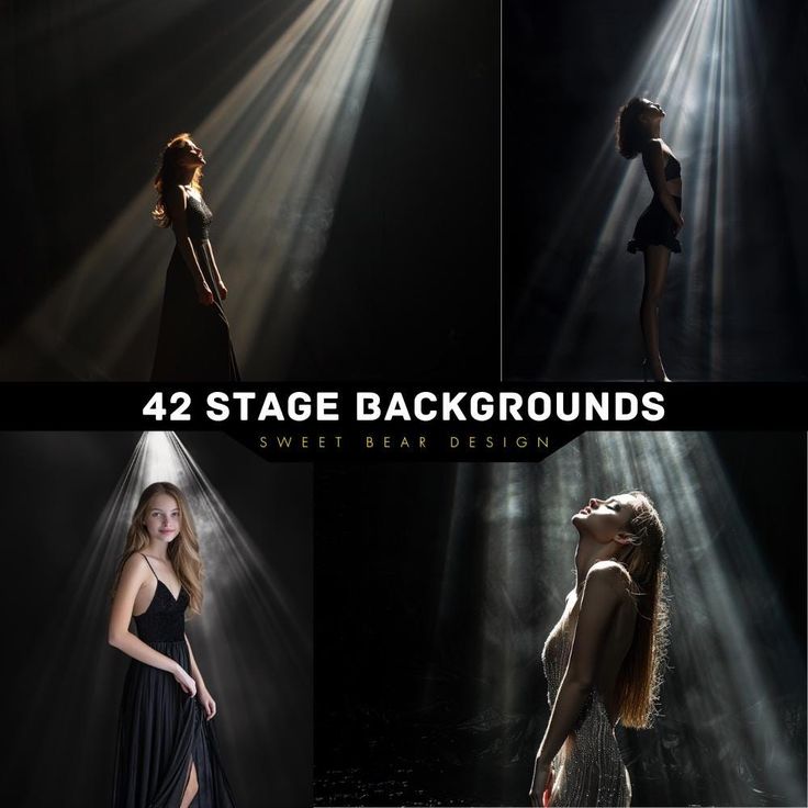 four different images of a woman in a black dress with light coming from her head