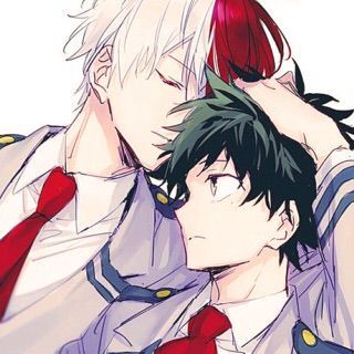 two anime characters are hugging each other with their heads close to one another while wearing red ties