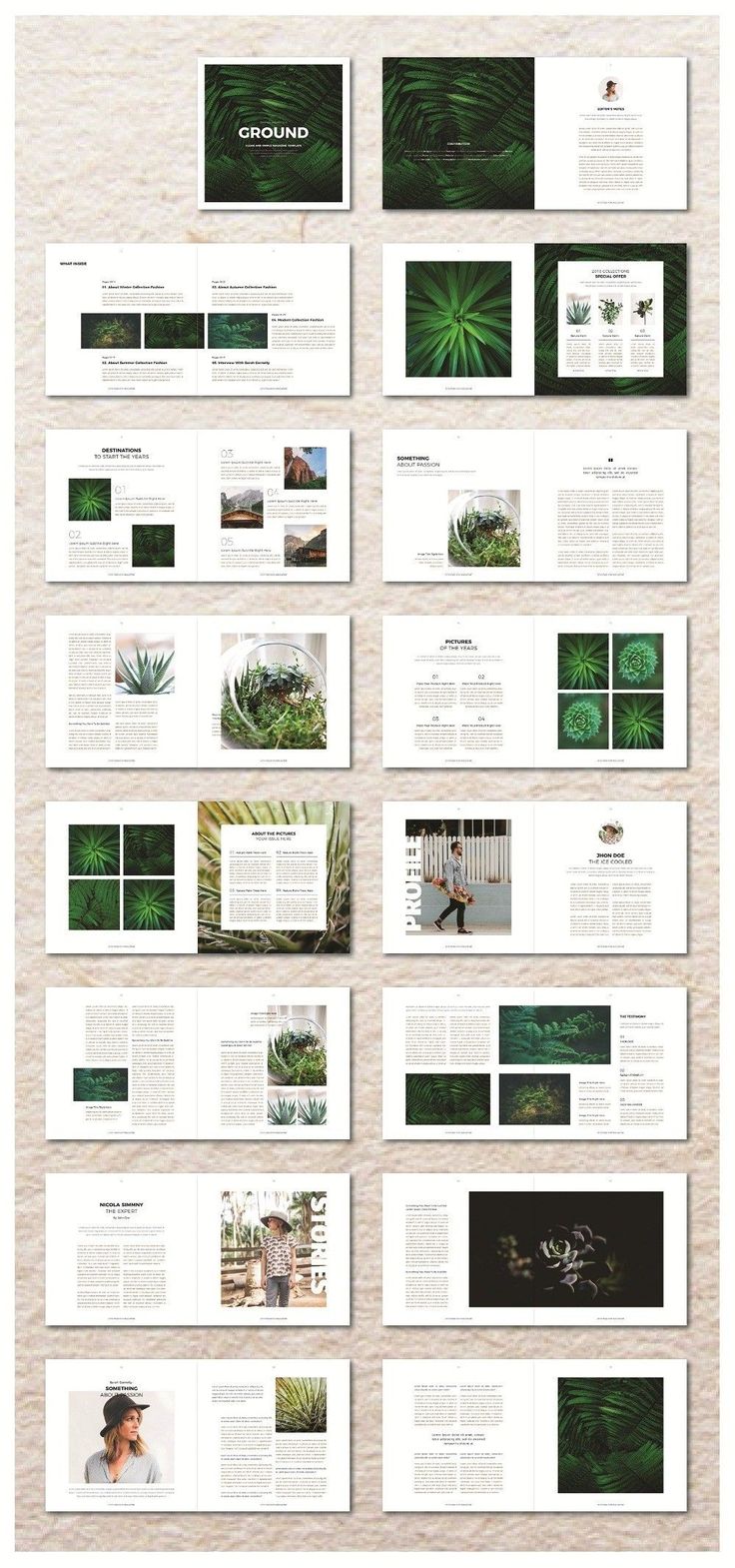 an image of the inside pages of a brochure with green plants on it