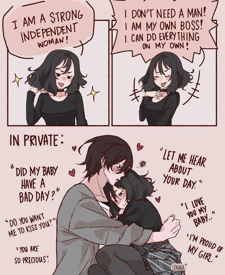 a comic strip with an image of two people hugging each other and the caption says, i am a strong independent woman