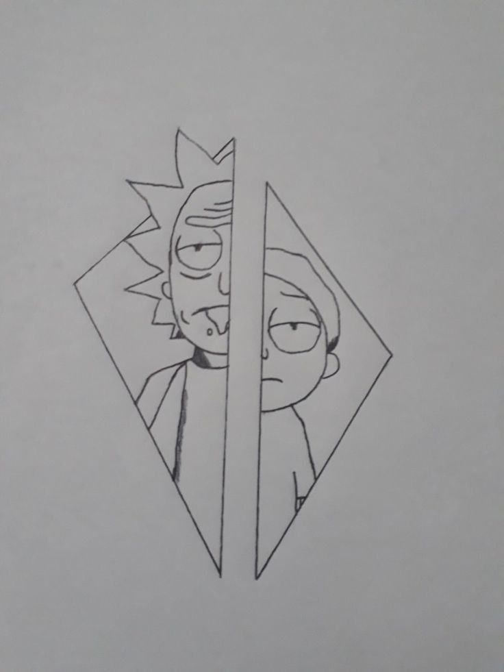 a drawing of two people looking at each other through a diamond shaped hole in the paper