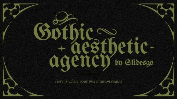 the gothic aesthetic logo with an ornate frame in green and black on a black background