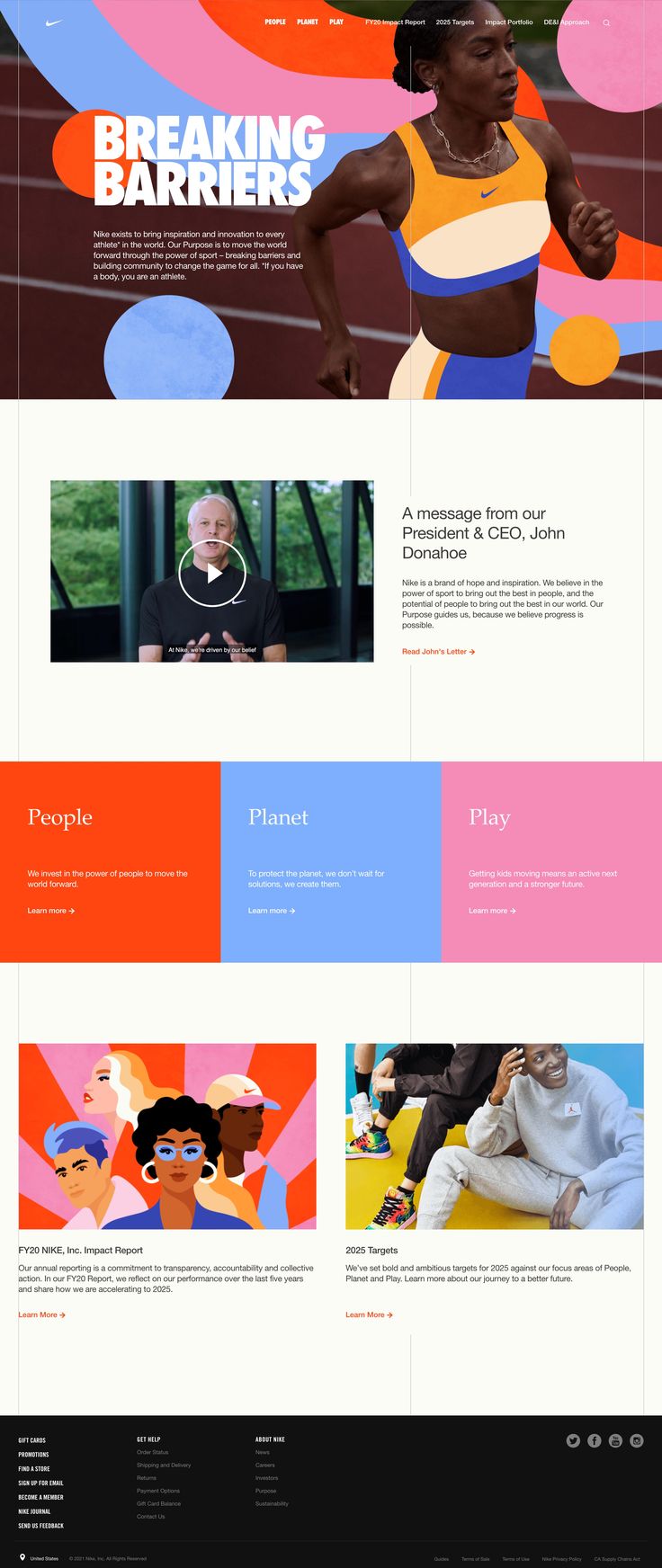 the website design for breaking barriers is shown in pink, blue and orange colors with an image of a woman running