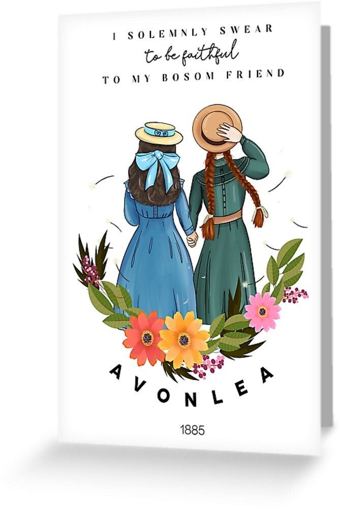 an illustration of two women in dresses and hats with flowers on the bottom, one wearing a