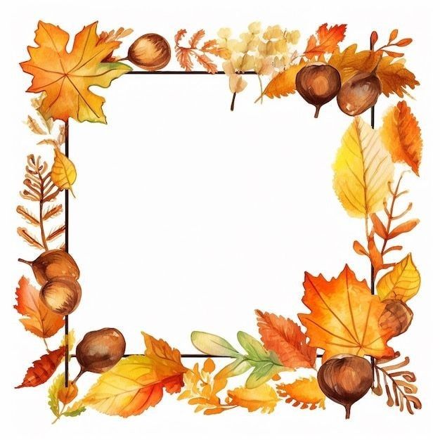 an autumn frame with leaves and acorns