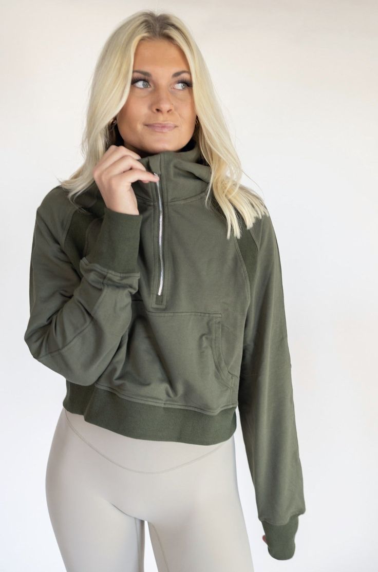 IDEAL FOR: Designed for on the move! Just like our heavier Cozy Up version, the slightly oversized fit and lightweight fabric on these half-zip hoodies keeps your post workout style & casual style always on point. FEELS LIKE: Lightweight and breathable, the perfect spring/summer hoodie! WHY WE LOVE THEM: It is the perfect hoodie to throw on with leggings, jean shorts, or just to lounge around the house. We can't get enough of these fun bright colors too! EXTRAS: Not too short, not too long, just Fleece Athleisure Hoodie With Moisture-wicking, Green Moisture-wicking Athleisure Sweatshirt, Outdoor Half-zip Athleisure Sweatshirt, Soft-washed Hooded Sweatshirt For Athleisure, Moisture-wicking Relaxed Fit Hooded Sweatshirt, High Neck Bra, Half Zip Hoodie, Strappy Sports Bras, High Neck Tank