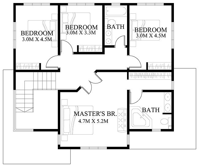 the floor plan for a two story house with three bedroom and an attached bathroom area