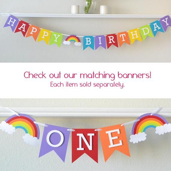 a birthday banner with the words happy birthday on it and a rainbow bunting banner