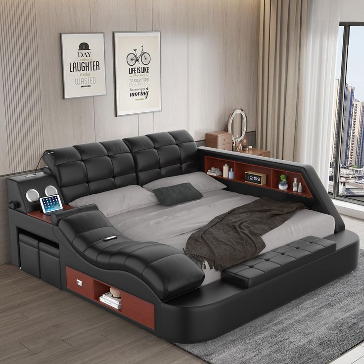 a bed that is in the middle of a room