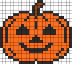 an orange and black pumpkin is shown in the middle of a cross stitch pattern on a white background