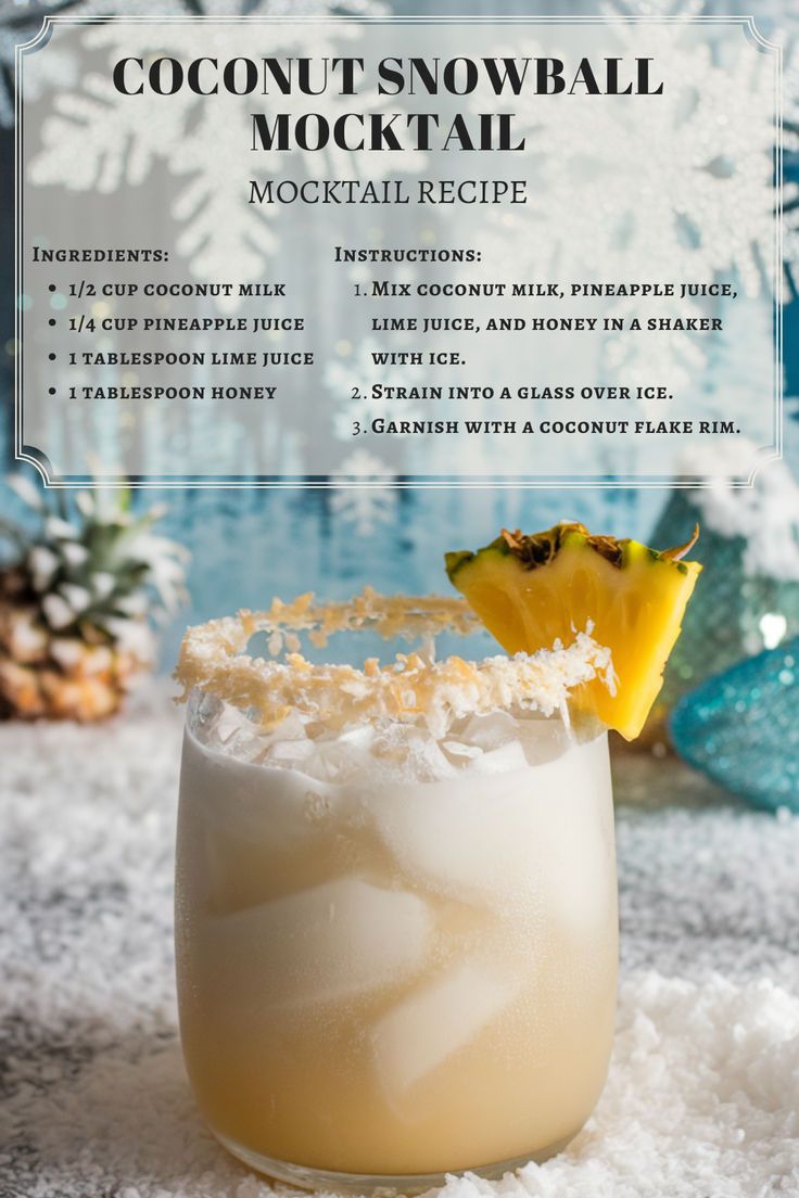 coconut snowball mocko cocktail recipe in a glass with pineapple on the rim