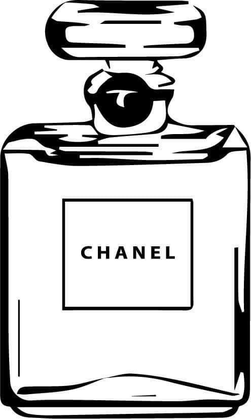 a black and white drawing of a chanel bottle