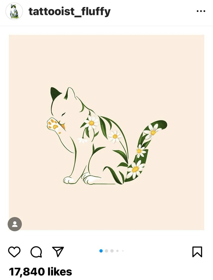 an image of a cat with daisies on it's tail and the words tattooist fluffy