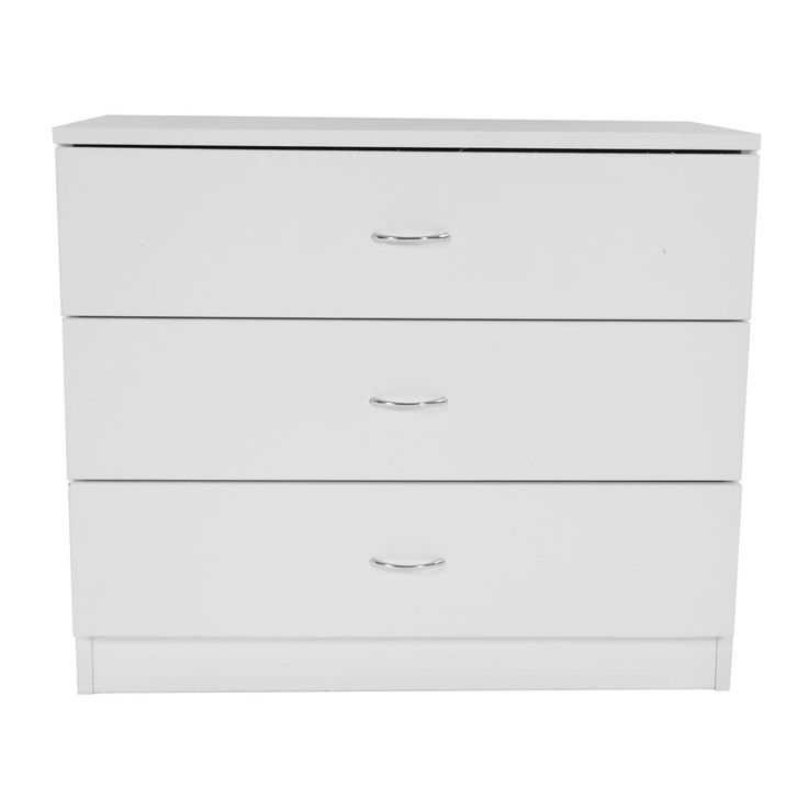 a white dresser with three drawers on it