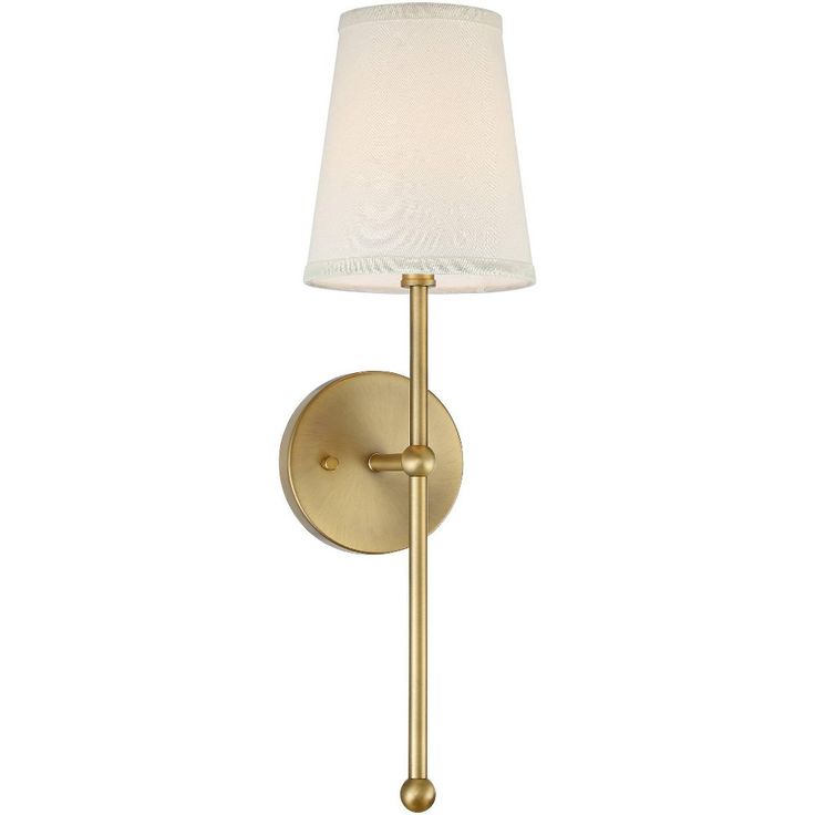 a wall light with a white shade on the top and bottom part of it's arm