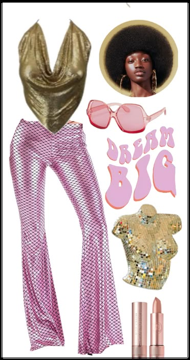 Disco Pink Outfit, Disco Rock Outfit, Disco Punk Fashion, Pink Disco Outfit Ideas, Disco Astethic Outfit, 70s Disco Glam Outfit, Disco Icons, Funky Disco Outfit, Disco Style Outfits