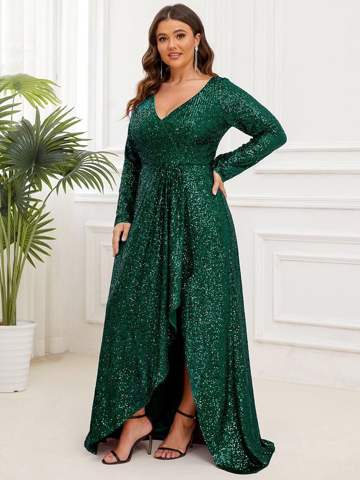 Prom Long Sleeve Dresses, Plus Size Formal Dresses With Sleeves, Formal Plus Size Dresses, Redprom Dresses, Plus Formal Dresses, Stunning Dresses Gowns, Elegant Maternity Dresses, Plus Size Evening Gown, Plus Size Sequin