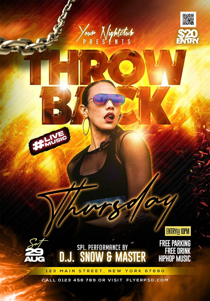 a flyer for a party with an image of a woman wearing sunglasses and the words throw back