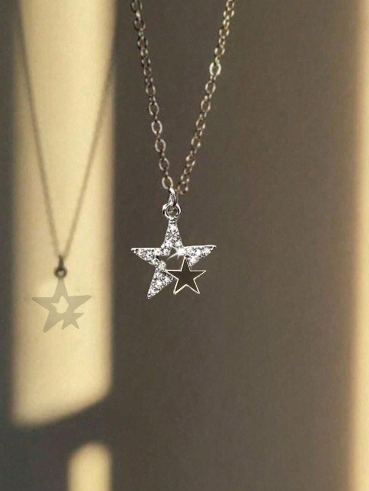 Silver  Collar  Stainless Steel   Embellished   Women Fashion Jewelry Diamond Star Necklace, Pretty Jewelry Necklaces, Y2k Jewelry, Star Pendant Necklace, Jewelry Accessories Ideas, Diamond Star, Star Jewelry, Fancy Jewelry, Girly Jewelry