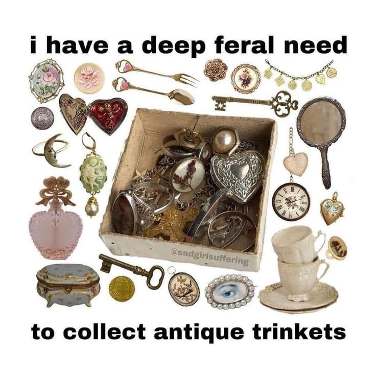 there are many antique trinkets in the box