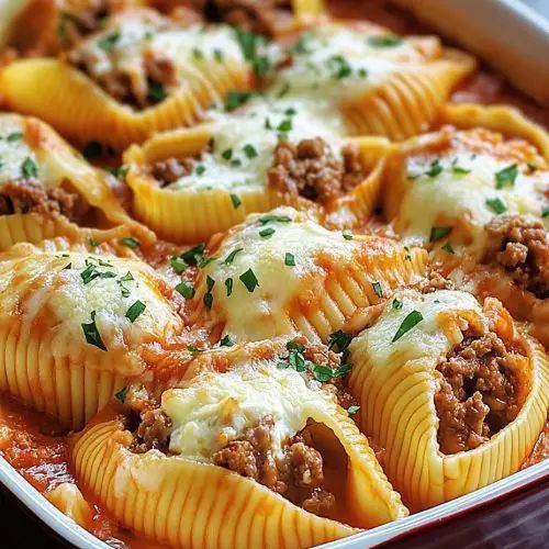 a casserole dish filled with meat and cheese