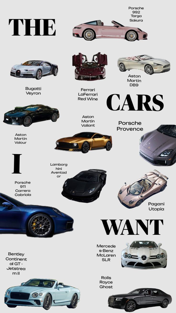 the cars i want to own are shown in this graphic style, with different colors and sizes