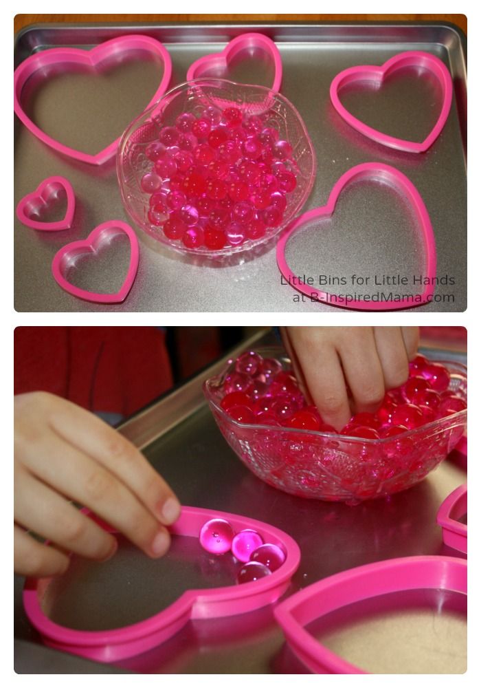 Heart Cookie Cutters and Water Beads - Valentines Day Sensory Play at B-Inspired Mama Preschool Valentines Activities, Valentines Activities, Valentine Sensory, Valentines Theme, February Ideas, Heart Cookie, Preschool Valentines, Valentine Activities, Aqua Beads