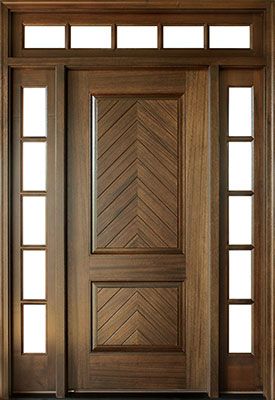 a wooden door with two side panels