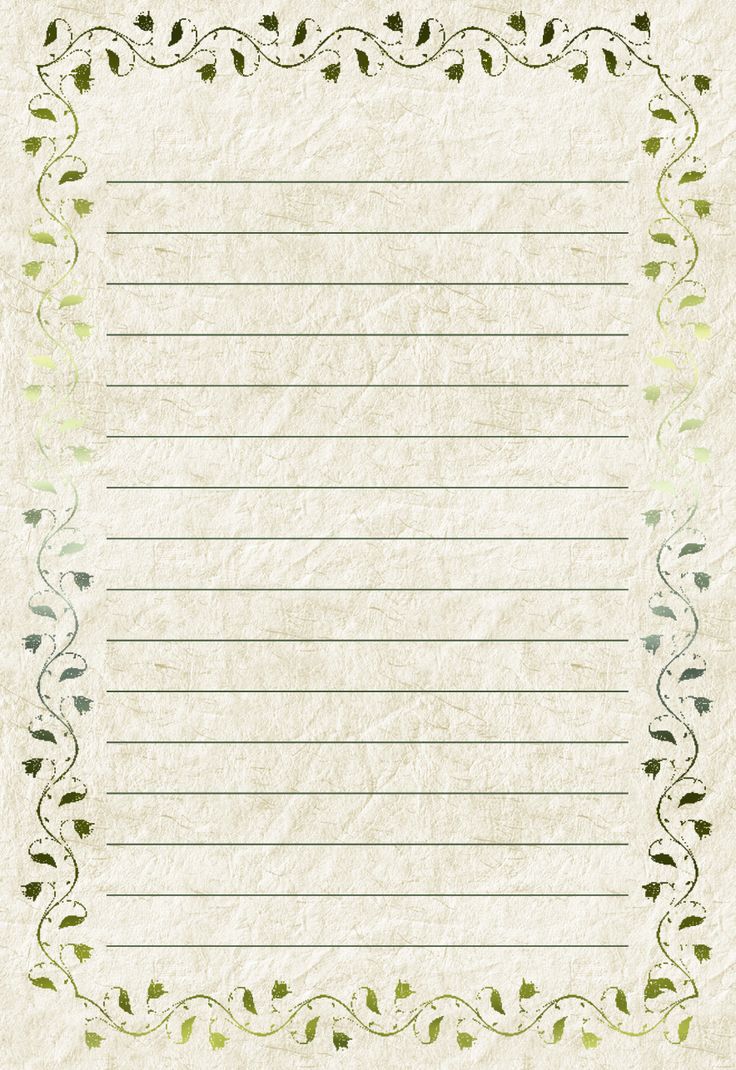 an old fashioned paper with vines and leaves on the border is shown in this image