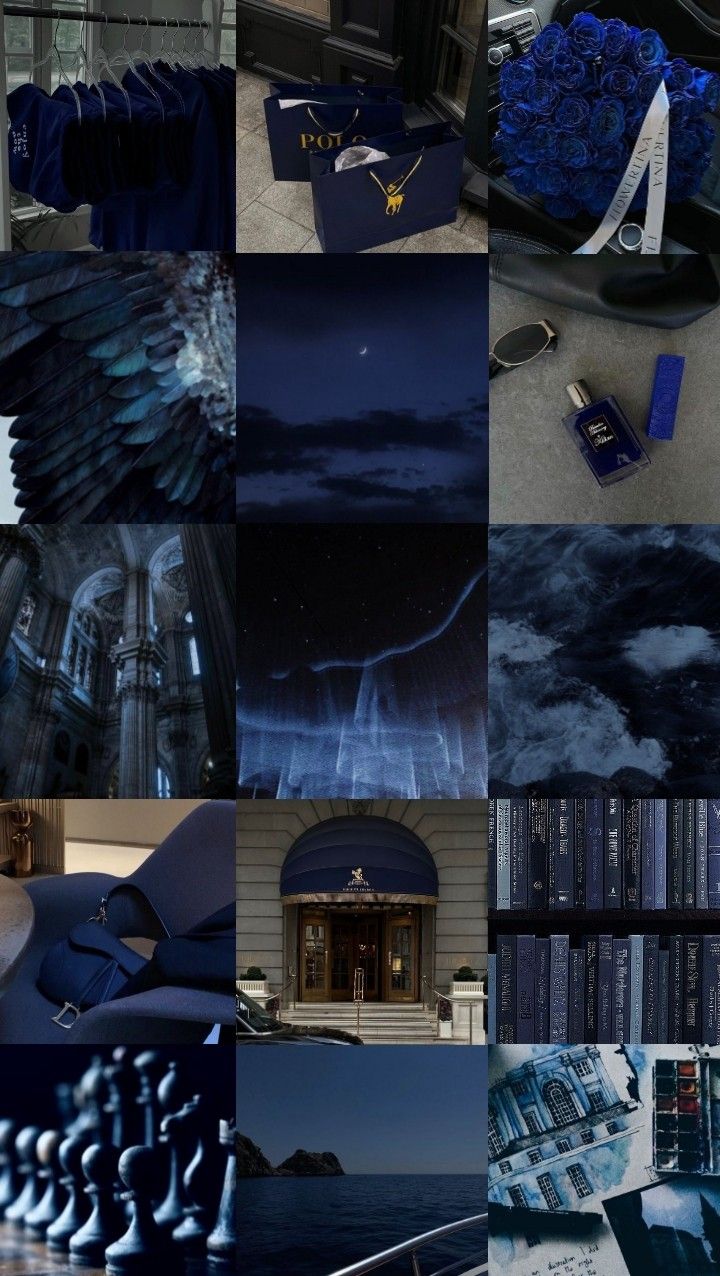 a collage of photos with blue and black colors