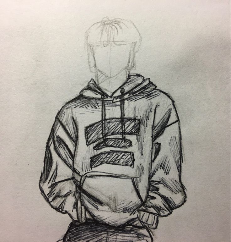 a drawing of a person wearing a hoodie with his back turned to the camera