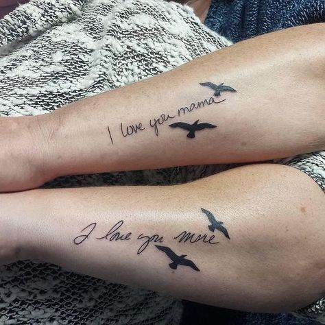 two people with tattoos on their legs that say i love you mama and i love you mom