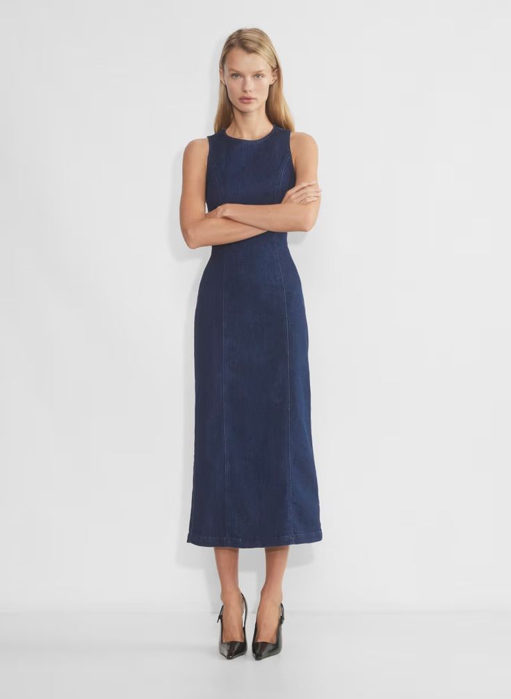 WESTEND DENIM DRESS | Aritzia Dark Denim Dress, Womens Casual Dresses, Long Denim Dress, Denim Button Up Dress, Work Fits, 2025 Fashion, Denim Midi Dress, Jean Dress, Body Con Dress