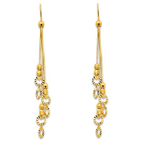 High quality fashion earrings jewelry. 100% genuine solid 14k gold. Great Womens and Mens gift for any occasion. 14k Yellow Gold Womens Fashion Diamond Cut Dangling Fancy Earrings High Polished Design Genuine 70mm Size: one size.  Color: Metal Type.  Gender: female.  Age Group: adult. Chains Diamond, Chandelier Long, Bead Chandelier, Womens Earrings, Fancy Earrings, Beaded Chandelier, Gold Earrings Dangle, Long Chain, Hook Earrings