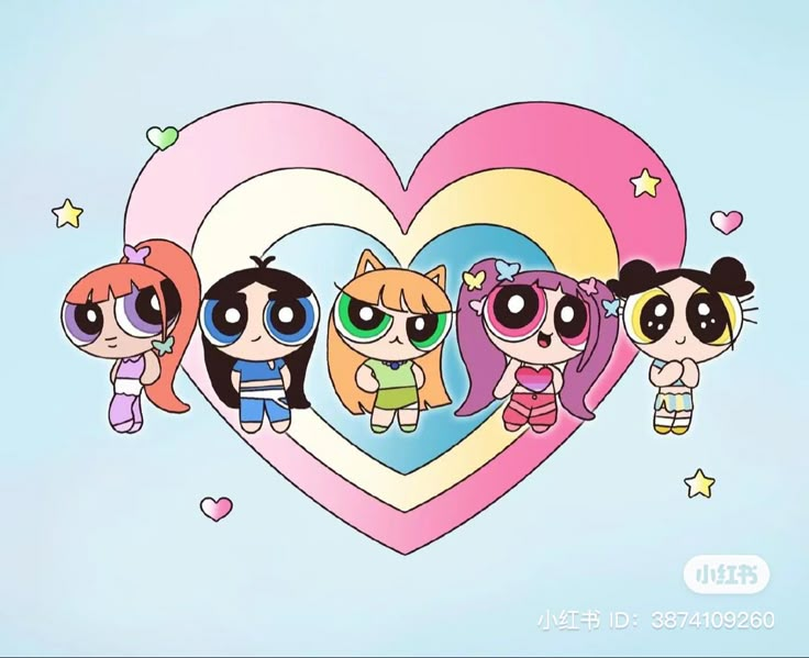 the powerpuff girls cartoon wallpapers are arranged in a heart shaped frame