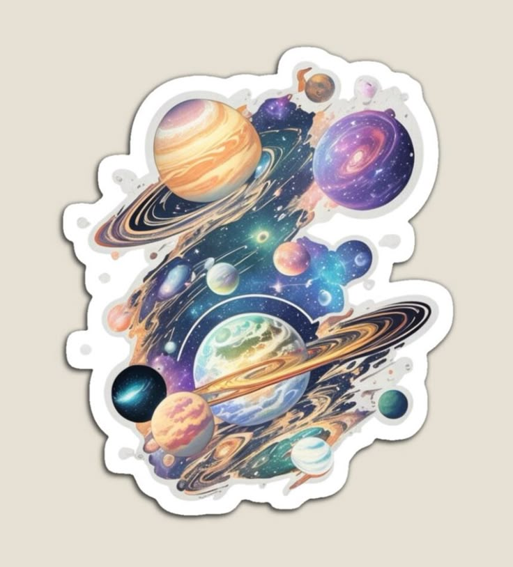 a sticker with planets and stars on it