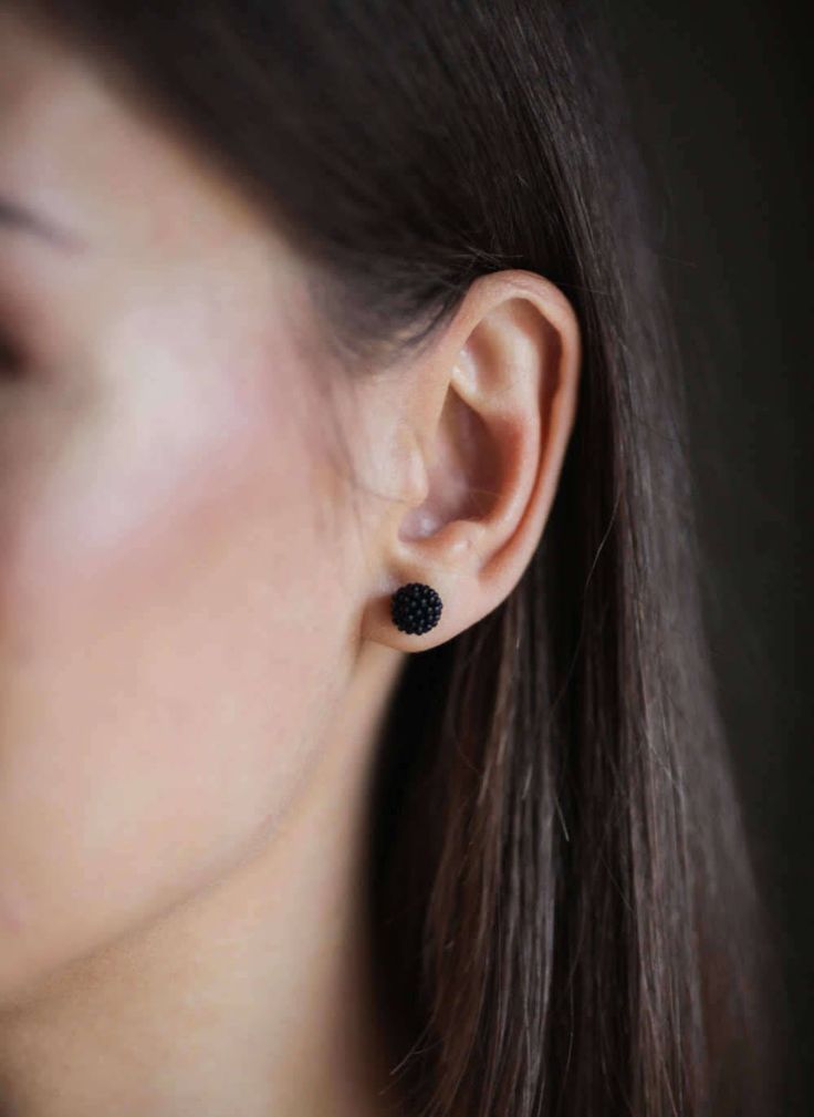 Black stud earrings Round stud earrings Tiny stud earrings Black studs Beaded stud earrings Seed bead earrings Small everyday stud earrings These tiny round earrings are perfect for everyday and special occasions. They remind me of my favorite berries - blackberries ❤ Ø ~ 0,3 inches (~ 7 mm) These earrings are the perfect gift for a loved one ❤ Jewellery care instructions: it is recommended to protect earrings from direct contact with cosmetics, perfumes and shampoos, and to avoid swimming or ba Minimalist Black Single Plug Earring, Black Stud Jewelry For Gift, Beaded Stud Earrings, Everyday Earrings Studs, Black Studs, Unisex Earrings, Black Stud Earrings, Earrings For Men, Black Stud